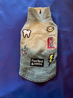 Denim Dog Vest with Fun Patch Details - Light Blue Size 2